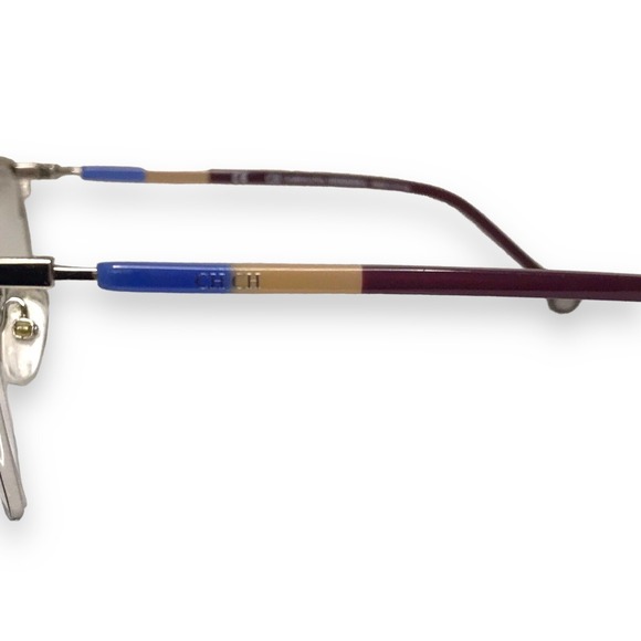 Carolina Hererra Eyeglasses FRAMES ONLY VHE192K Shiny Palladium w/ Violet Parts - Picture 5 of 8